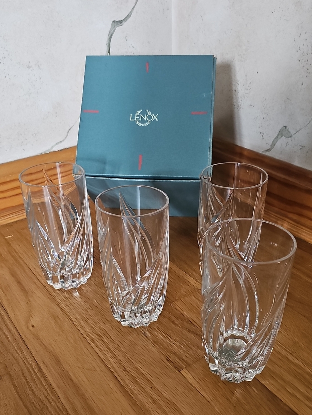 Lenox Crystal Set 4 Tumblers High Ball 6" Drinking Glasses Vintage NIB Germany